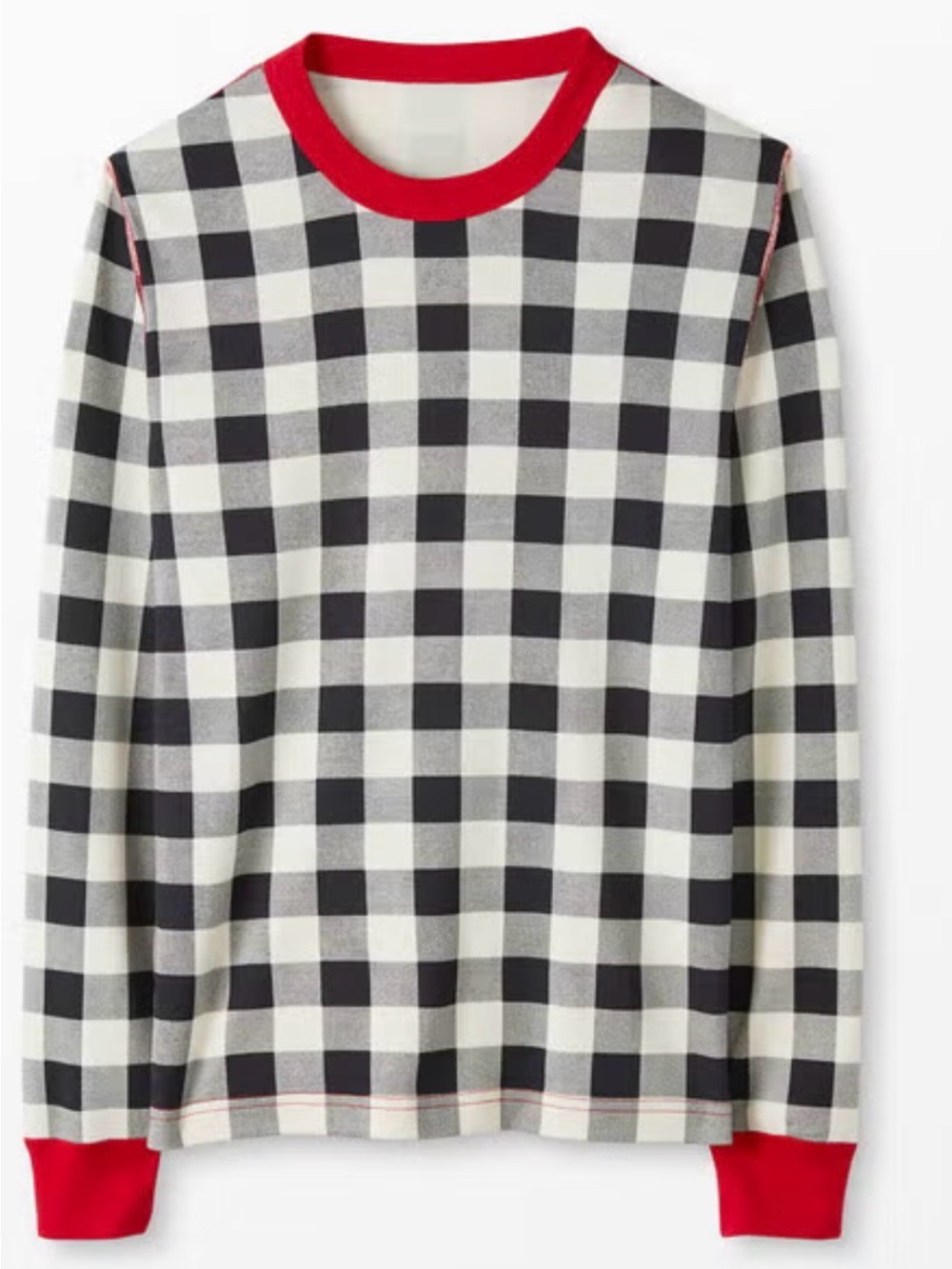 Hanna Andersson Black & White Buffalo Check pajama top with Red Trim